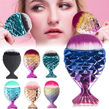 Imagem de Yinhing Conjunto de Pincéis de Maquiagem de Cauda de Peixe Escovas Cosméticas Macias Kit de Pincéis de Maquiagem Profissional para Maquiagem Básica Diária e Pele Sensível Com Alças de (Amarelo)