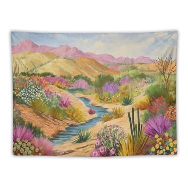 Imagem de Tapeçaria de parede laranja pôr do sol rosa cacto deserto decoração rústica ocidental arte cênica noturna para sala de estar quarto dormitório estilo country pendurado acento quente ao ar livre cenas