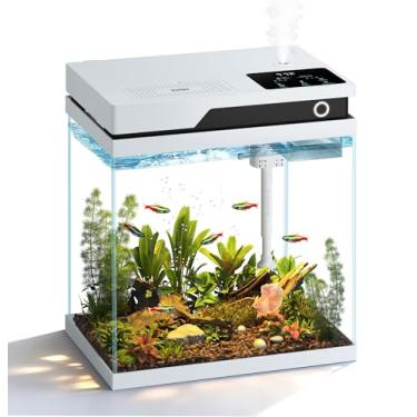 Imagem de Vehipa 15L Nano Aquário Kit Completo de Aquário Nano com Estação de Alimentação Automática, Umidificador de Ar, Bomba 4 em 1 de Baixo Ruído, Indicador de Temperatura e Iluminação Ajustável