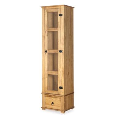 Imagem de Cristaleira em Madeira Maciça com 1 Porta e 1 Gaveta Marrom