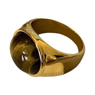 Imagem de Anéis De Olho De Tigre Dourado Para Mulheres Casais Vintage Criativo P