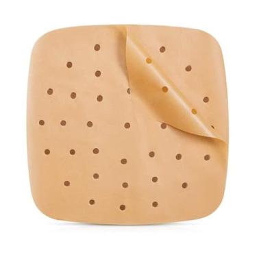 Imagem de Pacote com 50 peças, tapetes de papel para assar fritadeira a ar quadrada de 17 cm – antiaderentes, resistentes ao calor, perfeitos para fornos, vaporizadores e churrasqueiras