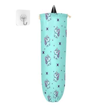 Imagem de Pacote com 2 suportes para sacolas plásticas de unicórnio e estrela da Fortunate, organizador de sacolas plásticas de mercearia, suporte de saco plástico para armário