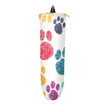 Imagem de Suporte para sacolas de compras coloridas com pegadas de patas de animais, organizador de sacolas plásticas de cozinha, dispensador de saco de plástico