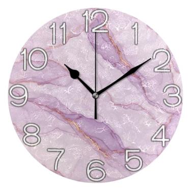 Imagem de Relógio de parede analógico decorativo para escritório, cozinha, operado por bateria, arte de parede moderna e legal, decoração de casa, texturas abstratas roxo pastel, 25 cm, ponteiros pretos