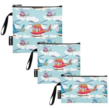 Imagem de TSENQUE Helicópteros coloridos nuvens azuis reutilizáveis sanduíche lanches sacos de almoço seguro para alimentos laváveis para escola, viagem, trabalho escritório (pacote com 3)