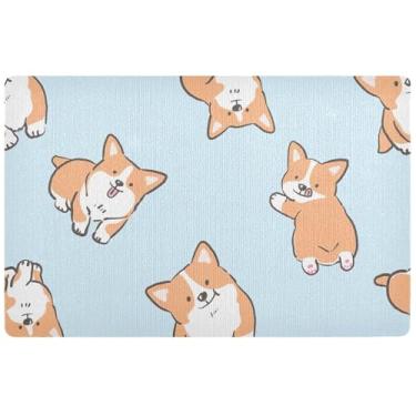 Imagem de TSENQUE Tapete de porta personalizado com desenho de cachorro Corgi tapete de porta absorvente engraçado tapete lamacento grande, tapete de boas-vindas lavável para casa, 81 cm x 50 cm