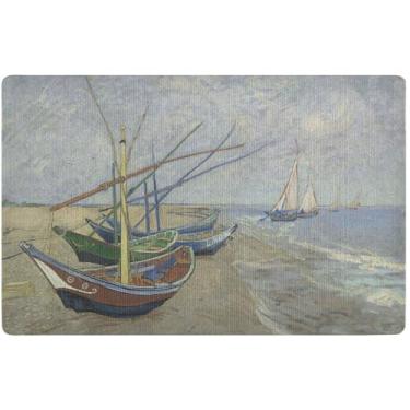 Imagem de TSENQUE Tapete personalizado Vangogh para barcos de pesca, praia, fofo, tapete de boas-vindas para porta da frente, tapetes de entrada internos laváveis para casa 81 x 50 cm