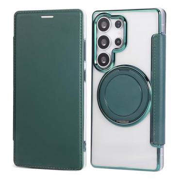 Imagem de Capa carteira para Samsung Galaxy S23 Ultra com 3 compartimentos para cartão, bloqueio RFID, suporte de anel giratório de 360° e compatibilidade magnética, capa traseira transparente à prova de choque