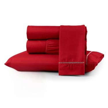 Imagem de Conjuntos de Roupas de Cama 400 fios Casal Queen Box com elástico Extra macio suave Berço Solteiro e King(VERMELHO,CASAL)