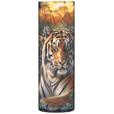 Imagem de Family Tigers Vasos cilíndricos animais para centros de mesa grandes vasos de outono plástico personalizado decoração moderna sala de estar, 30 cm x 9,9 cm