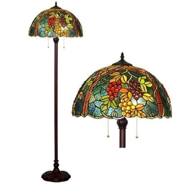 Imagem de Luminária de chão em vitral estilo Tiffany [2 lâmpadas][40,6 cm L x 165,1 cm A] Luminária decorativa para casa com rosas, tulipas, glicínias e uvas em estilo antigo, ideal para leitura em sa