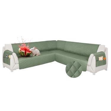 Imagem de ROFASVCO Capas de sofá seccionais, à prova d'água, em forma de L, lavável, 6 peças, antiderrapante, grande, em formato de U, capa de sofá de canto de cachorro para protetor de móveis (2GG, verde claro