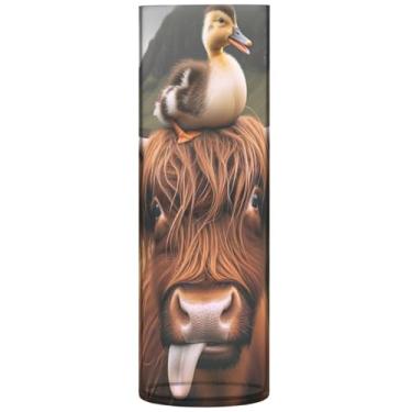 Imagem de Vasos de flores cilíndricos para buquê fofo de vaca highland com estampa de pato vaso de flores redondo fofo personalizado decoração de quarto estética, 30 cm x 9,9 cm
