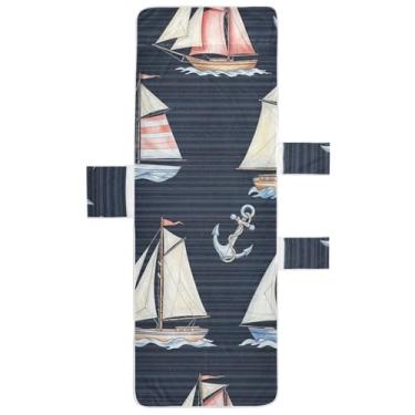 Imagem de Veleiros pintados, âncoras, listradas, espreguiçadeiras, toalhas de piscina, lounge, praia, poltrona, engraçada, espreguiçadeira, 203 x 76 cm