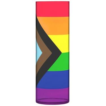 Imagem de Bandeira do orgulho LGBT Vaso redondo de plástico arco-íris vasos cilíndricos fofos para centros de mesa floral decoração de sala de estar, 30 cm x 9,9 cm