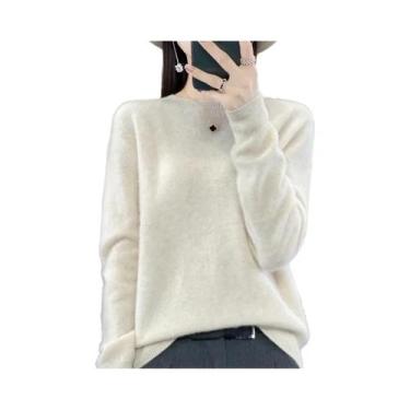 Imagem de Suéter Feminino De Lã Com Gola Redonda, Manga Longa, Tricô, Moda Versá