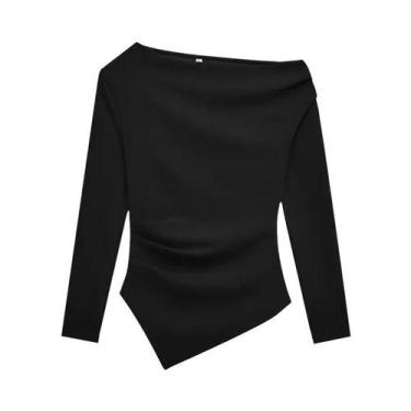 Imagem de Camiseta Feminina De Verão Com Um Ombro E Manga Longa Assimétrica Y2K 