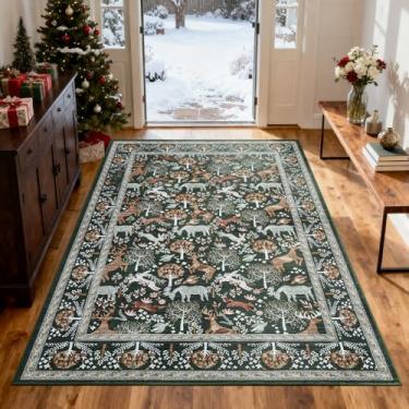 Imagem de WEZVIX Tapete de Natal 12 x 18 cm para sala de estar, tapetes de animais boho lavável, tapete grande antiderrapante macio para quarto, berçário, sala de jantar, fazenda, sala de jogos infantil