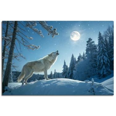 Imagem de Pôster de neve lua cheia impressões em tela pele animais arte de parede para casa 1 painéis decorações não ramed 30,5 x 20,3 cm