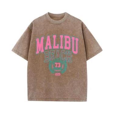 Imagem de Camiseta Feminina Oversized De Algodão Com Gola Redonda Estilo Praia M