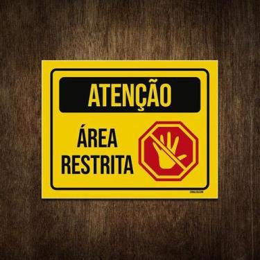 Imagem de Placa De Sinalização Aviso Atenção Área Restrita 18X23 - Sinalizo