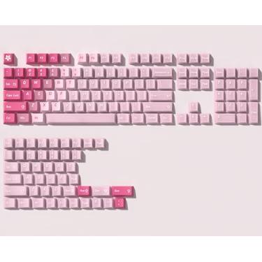 Imagem de dagaladoo Teclas de teclado PBT/PC, gelatina, teclas fofas transparentes, rosa transparente, 60% 75% 100%, 150 teclas tingidas para teclado de sublimação, teclas de perfil cereja para teclados