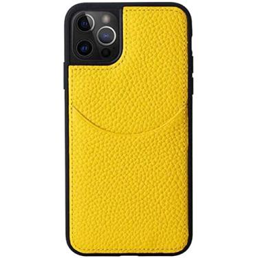 Imagem de BKUANE Capa traseira de telefone, para Apple iPhone 14 Plus (2022) 6,7 polegadas couro à prova de choque padrão de lichia capa porta-cartão [proteção de tela e câmera] (cor: amarelo)