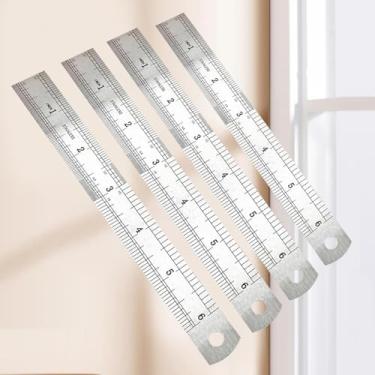 Imagem de 4 réguas de aço de 15 cm, ferramentas de medição de metal compactas com escala clara para artesanato detalhado, fabricação de joias e uso diário