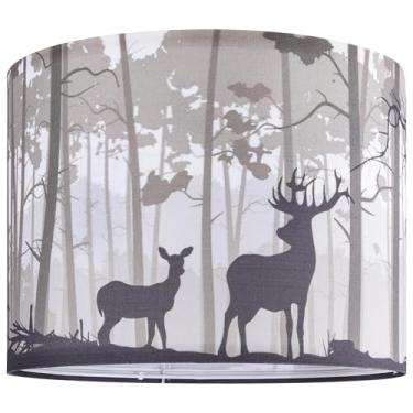 Imagem de GO&SO Abajur de tambor cinza médio com estampa animal sika veado abajur para mesa de cabeceira 33 cm superior x 33 cm inferior x 25,4 cm altura (aranha) abajures vintage substituição decoração de arte