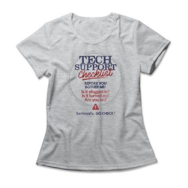 Imagem de Camiseta Feminina Tech Support Checklist - Studio Geek, G, Mescla cinz
