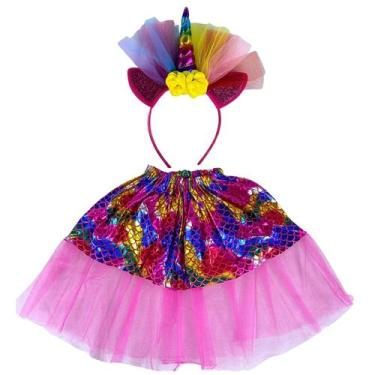 Imagem de Kit Fantasia Infantil Unicornio com Tiara Festa Criança Castela - Cast