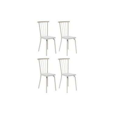 Imagem de Kit 4 Cadeiras Sala Jantar 154 Aço 4 Uni Prata/Courano Branco - Carraro