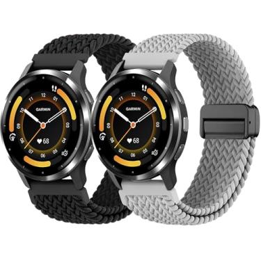 Imagem de Pulseira de relógio trançada magnética de 22 mm compatível com Garmin Forerunner265/255/Vivoactive 4/Venu 4/Venu 3/Venu 2, pulseira de nylon elástica ajustável de liberação rápida para mulheres e