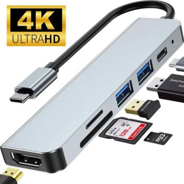 Imagem de 2X Hub Usb 3.0 Adaptador Usb-C Dock Multiportas 7 Em 1 Hdmi