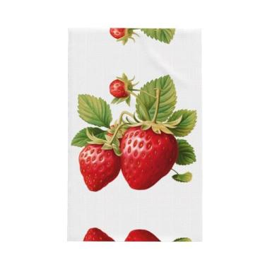 Imagem de XLLingL Toalhas de cozinha de waffle com estampa de clipart de morango, panos de prato de microfibra, perfeitos para decoração e limpeza de cozinha - 1 peça