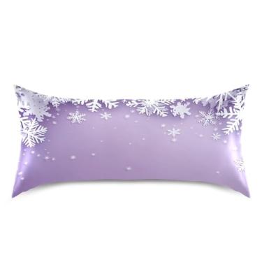 Imagem de Blueangle Fronha de cetim de floco de neve de inverno para cabelo e pele, fronha de seda, tamanho king (50,8 x 101,6 cm) - Capas de almofada de cetim refrescantes com fecho de envelope (277)