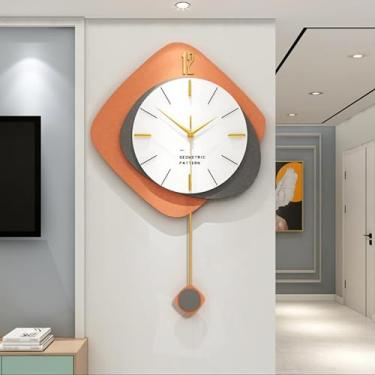 Imagem de Relógio de parede pêndulo para sala de estar decorativo operado por bateria restaurante relógios de parede silenciosos de madeira 76 cm
