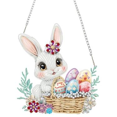 Imagem de BAWKENTON Kit de arte de diamantes pendurados de Páscoa para adultos, kit de arte de pintura de diamantes de acrílico, 20 x 22 cm, ornamento especial de diamante de cristal para pendurar