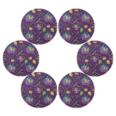 Imagem de Wassud Jogo americano conjunto de 6 tapetes de mesa redondos vibrantes para cozinha e jantar tapetes laváveis resistentes ao calor para decoração de mesa 39 cm