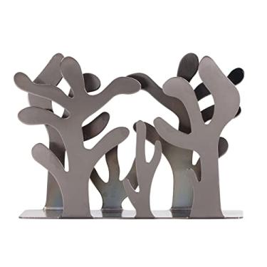 Imagem de Suporte de guardanapo, suporte de guardanapo vertical de aço inoxidável com design curvado elegante, bordas brilhantes antiderrapantes para decoração de mesa de bancada, sala de jantar (prata preta)