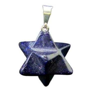 Imagem de Colar Merkaba Pingente Pedra Estrela Azul Presilha Prateado