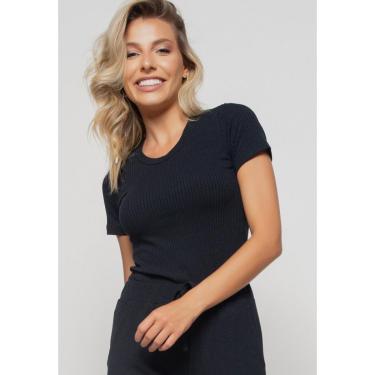 Imagem de Blusa Salvatore Fahsion Básica Manga Curta Canelada Feminina-Feminino