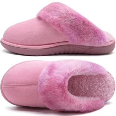 Imagem de jiajiale Pantufas femininas de espuma viscoelástica de camurça com suporte de arco aconchegante, felpuda, pele sintética, para uso interno e externo, rosa, 37