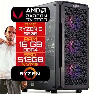 Imagem de Computador Gamer Ryzen 5 5600 Radeon RX 7600 8GB RAM 16GB (Dual-Channel) SSD NVMe 512GB 600W