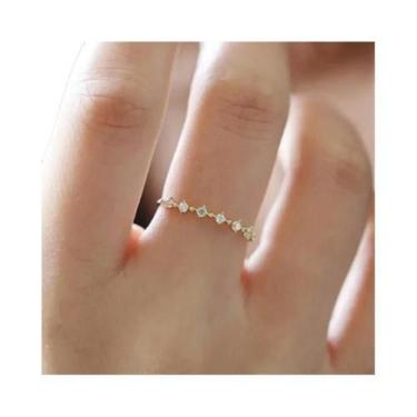 Imagem de Anel De Zircônia Com Diamante Em Prata Esterlina Banho De Ouro 14K Des