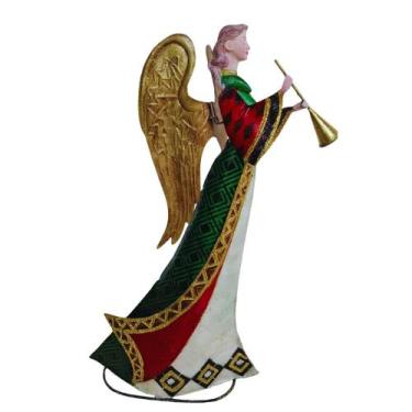 Imagem de Enfeite Anjo com Corneta 49cm Decoração de Metal Resina e Madrepérola 