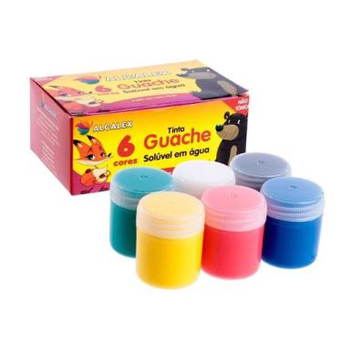 Imagem de Tinta Guache 06 Cores 15ml Escolar Atóxica Solúvel em Água - ALCALEX