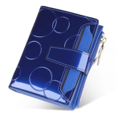 Imagem de Marlekarida Carteira feminina de couro nobre e elegante, lantejoulas, porta-cartão de identificação removível, estilo curto com três dobras, zíper e fecho de pressão, proteção RFID para proteger