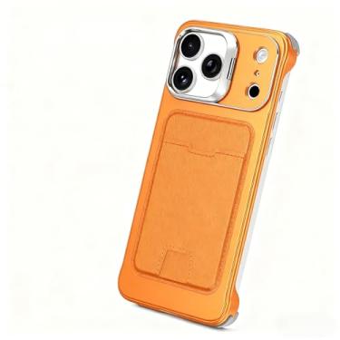 Imagem de HUHUCASE Capa para iPhone 17 Pro Max, suporte para cartão SIM, suporte de lente de metal sem moldura, capa de proteção contra quedas (iPhone 17Pro, laranja)